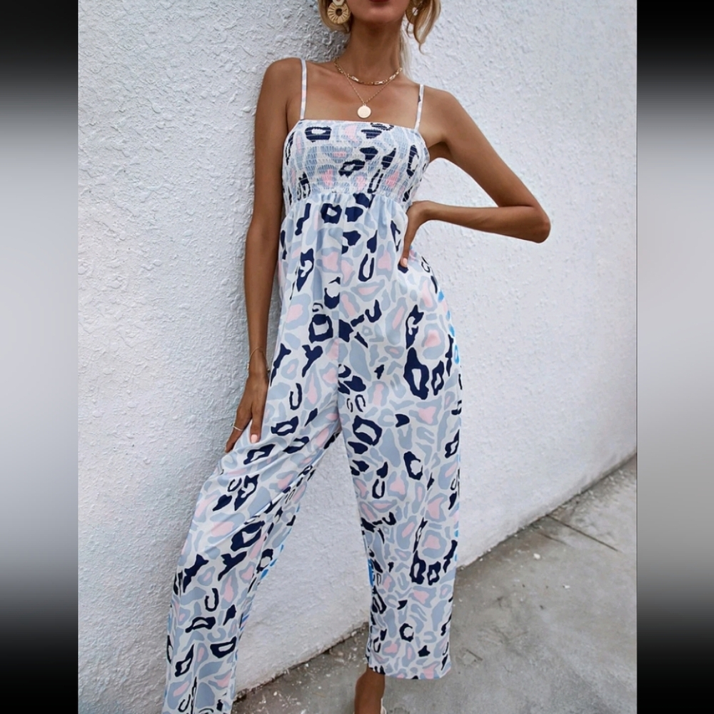 Shein White Leopard Print Jumpsuit Medium